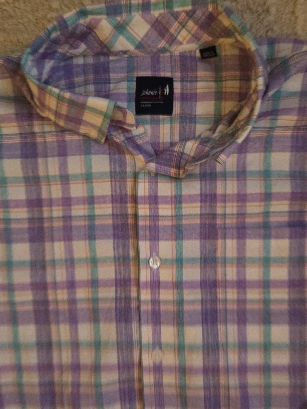 johnnie-O Performance Plaid Button Down Shirt Purple Aqua Men's Size XL